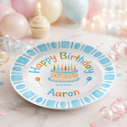 Blue Checkerboard Candle Custom Name Keepsake Personalized Birthday Plate P826TTU0