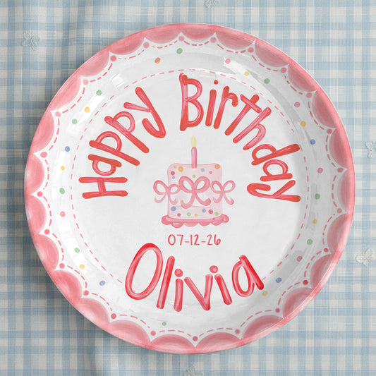 Pink Scalloped Border Personalized Birthday Plate P318HLY0