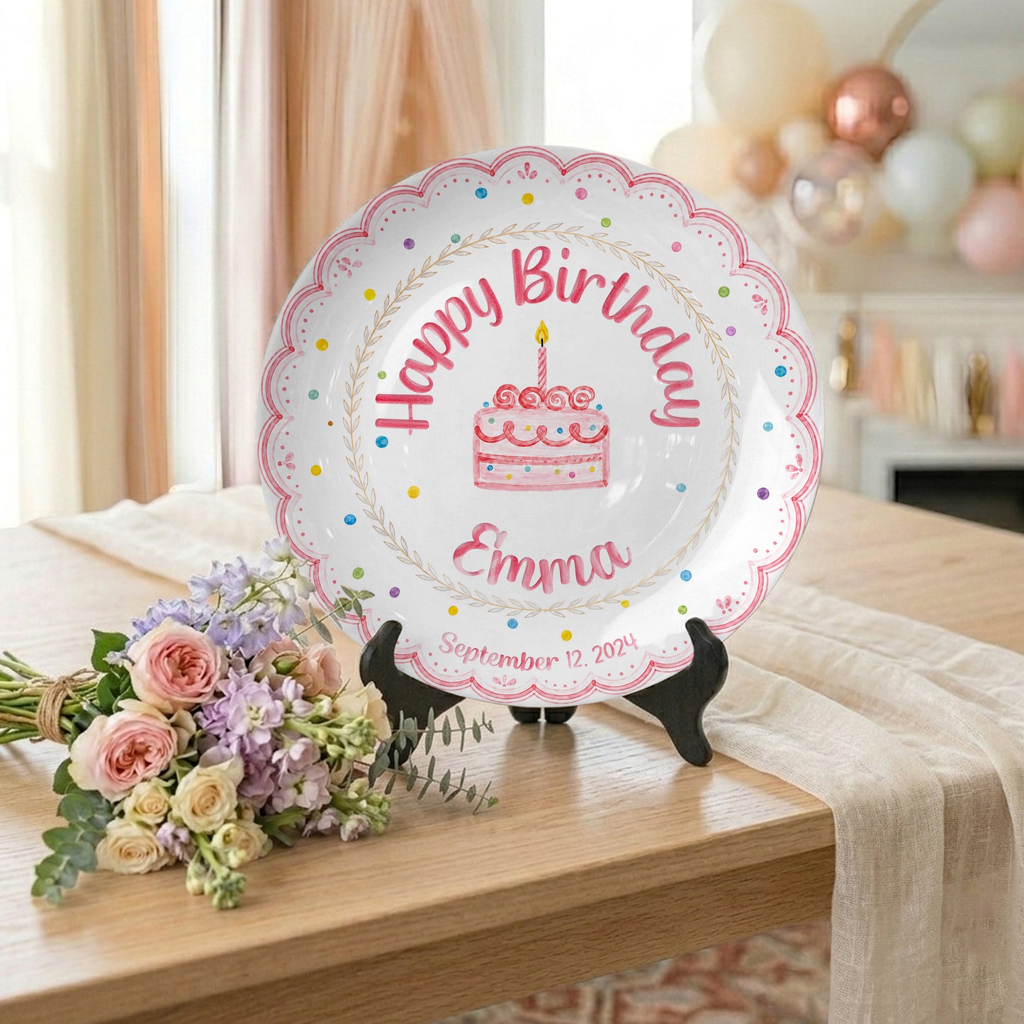 Pink Scallop Cake Personalized Birthday Plate P56DCB0