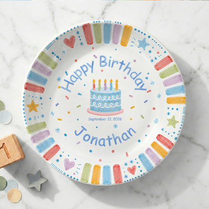 Blue Cake and Colorful Border Cake Personalized Birthday Plate P611K5R0