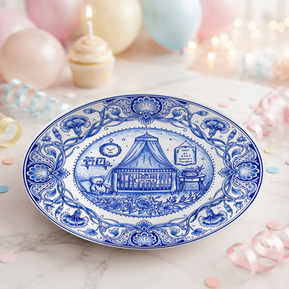 Delft Blue Newborn Birth Stats Custom Name Ceramic Personalized Birthday Plate P820OVX0
