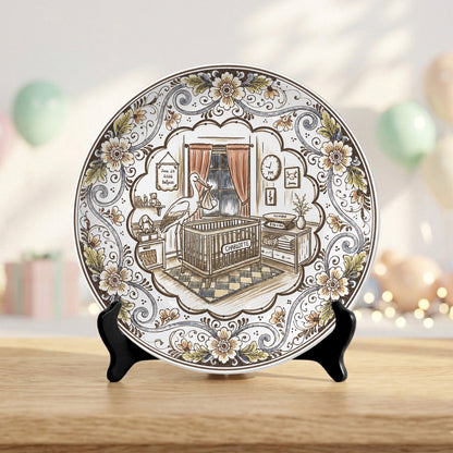 Vintage Floral Newborn Birth Stats Custom Name Ceramic Personalized Birthday Plate P820YFH0