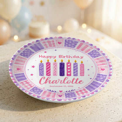 Pink Purple Candle Girl First Birthday Keepsake Personalized Birthday Plate P815CM10