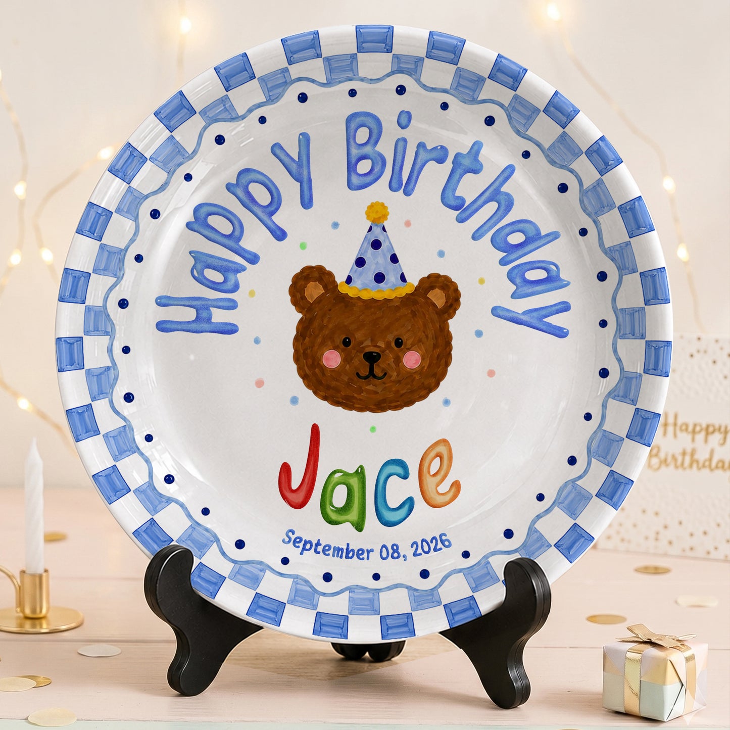 Cute Teddy Bear Birthday Keepsake Personalized Birthday Plate for Kids P6225SU0