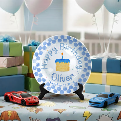 Blue Dot Cake Personalized Birthday Plate P31751E0