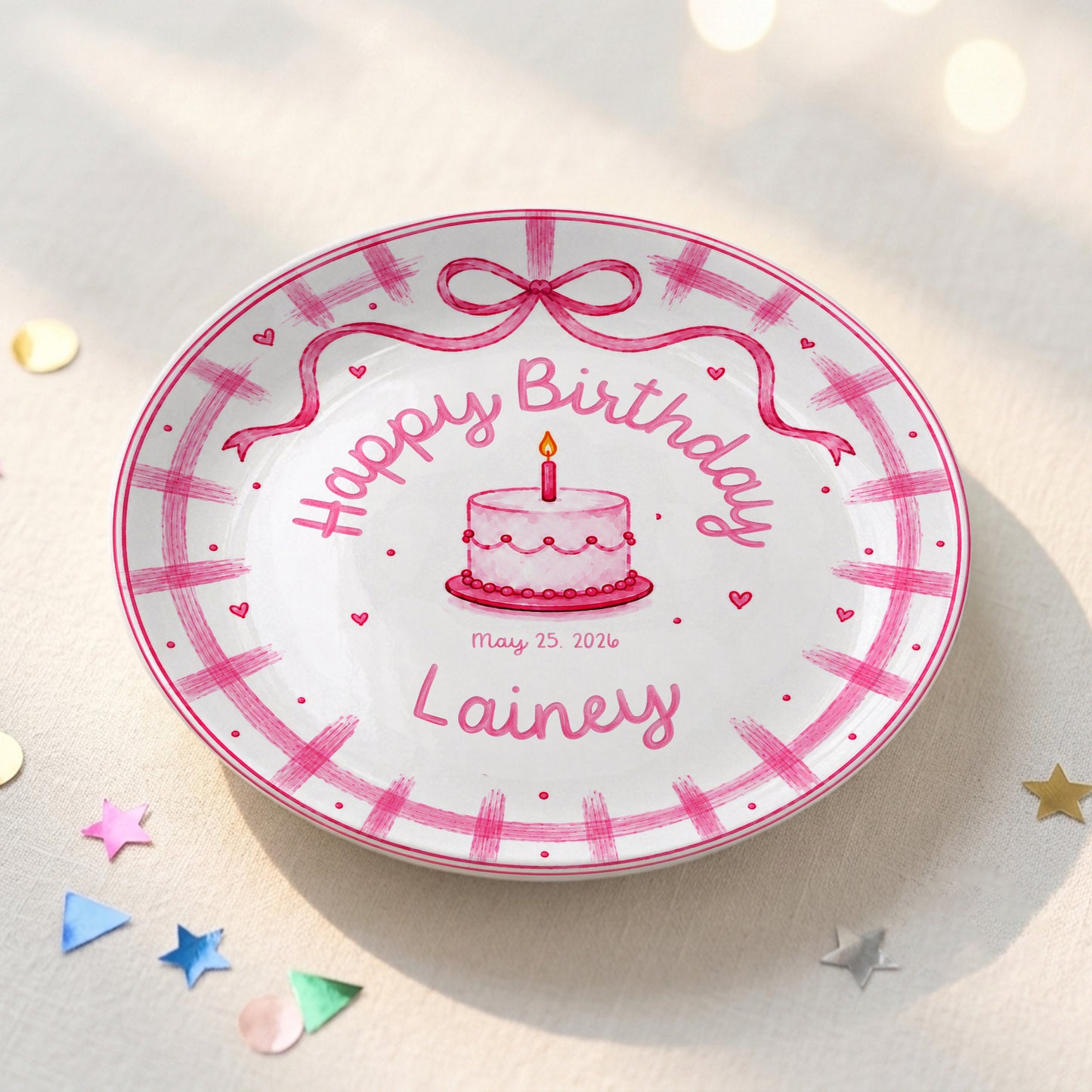 Pink Bow Personalized Birthday Plate for Girl P728KC60