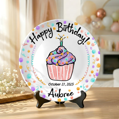 Colorful Confetti Cupcake Personalized Birthday Plate P42L9D0