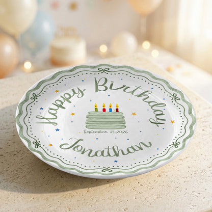 Scalloped Happy Birthday Custom Name Ceramic Keepsake Personalized Birthday Plate D821CNO0