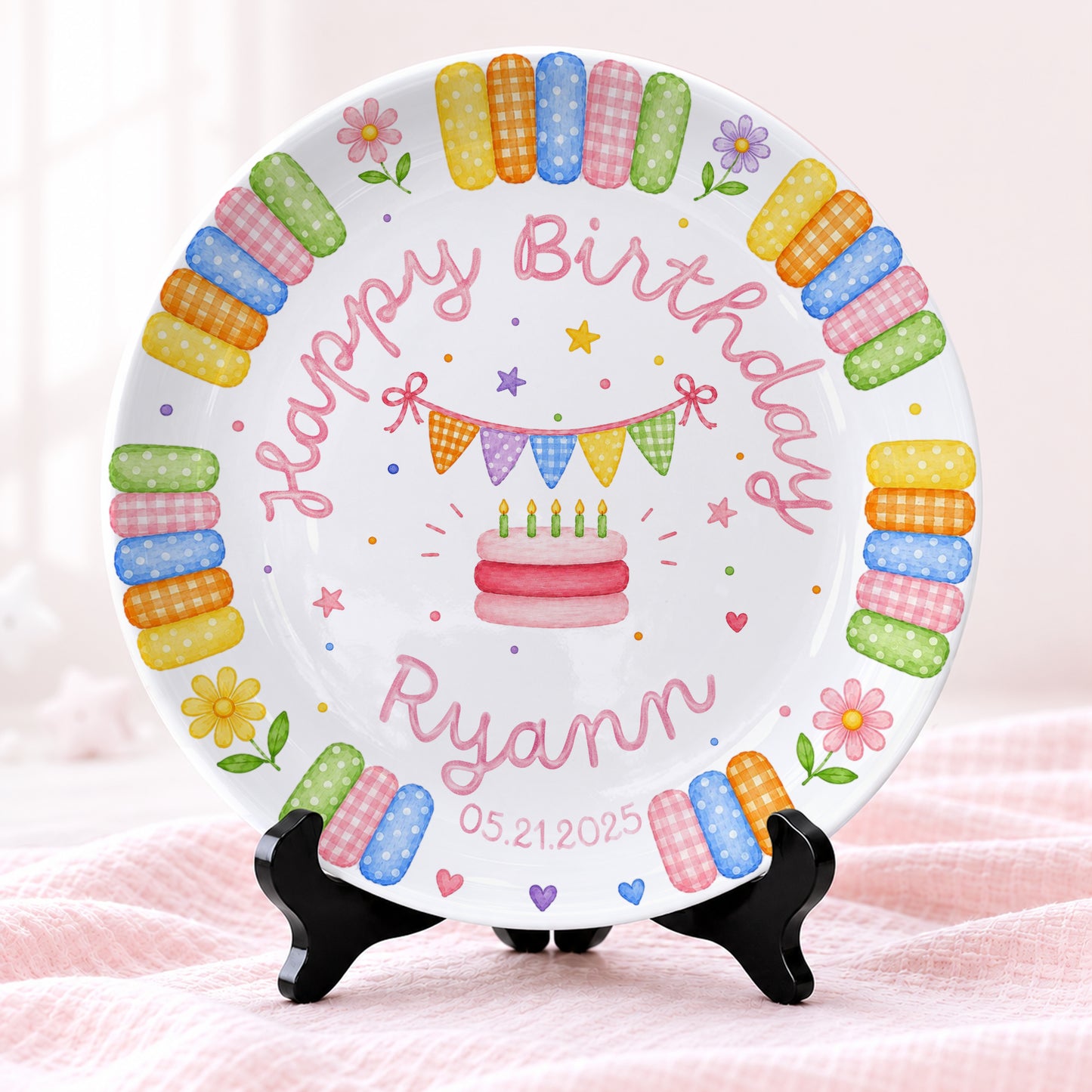 Rainbow Candy with Cake Personalized Birthday Plate P664QE0