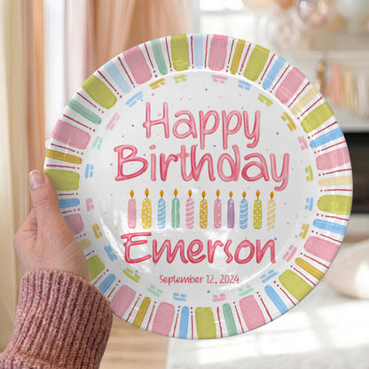 Pink Stripe Personalized Birthday Plate P520UL70