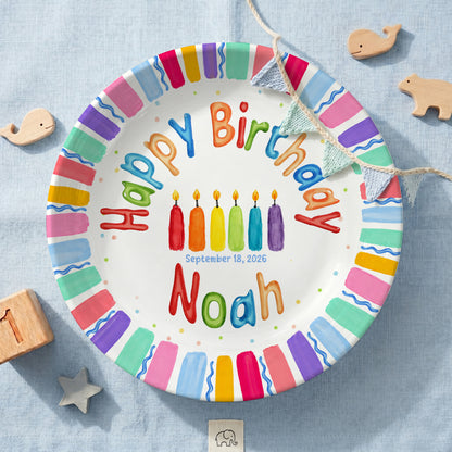 Rainbow Stripe Colorful Candle Personalized Birthday Plate D6103AG0