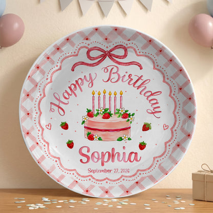 Strawberry Cake Personalized Birthday Plate for Girls, Custom Birthday Keepsake Gift P722H0R0