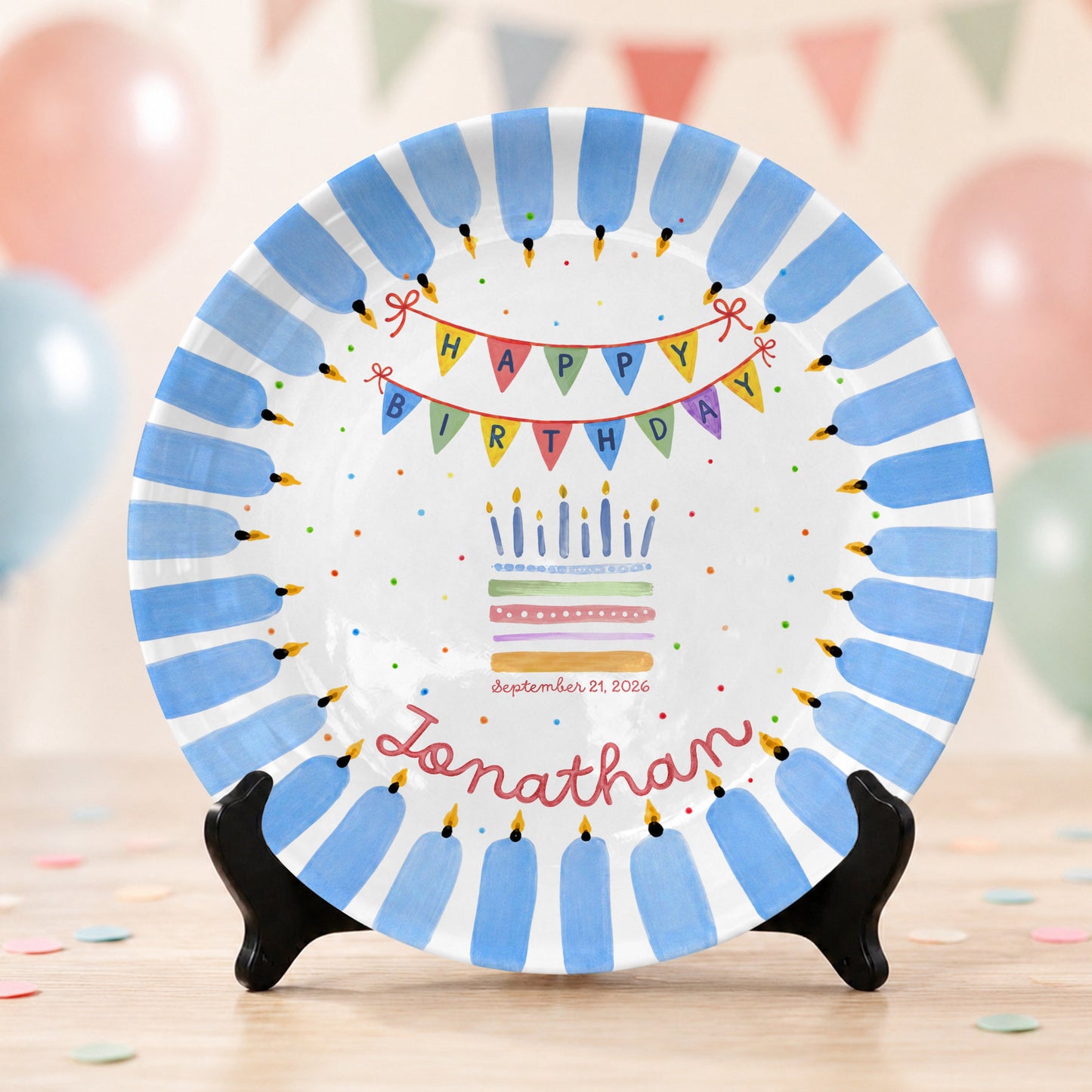 Colorful Party Banner Cake Custom Name Keepsake Personalized Birthday Plate P825IVY0