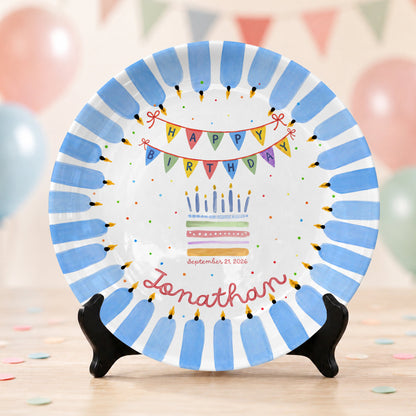 Colorful Party Banner Cake Custom Name Keepsake Personalized Birthday Plate P825IVY0