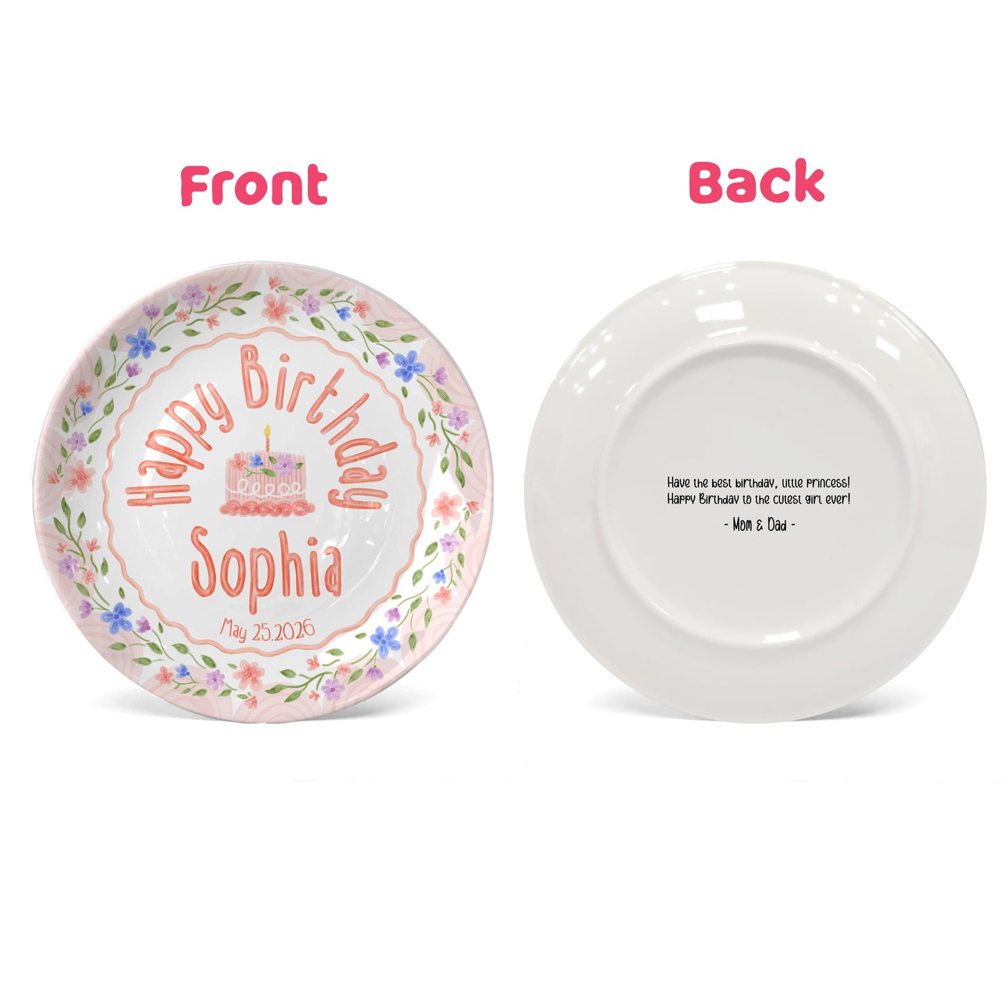 Soft Pink Floral Personalized Birthday Plate P425B2L0