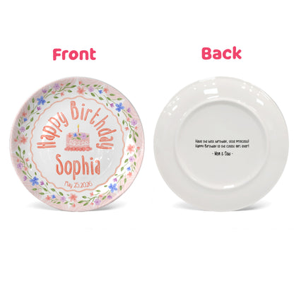 Soft Pink Floral Personalized Birthday Plate P425B2L0