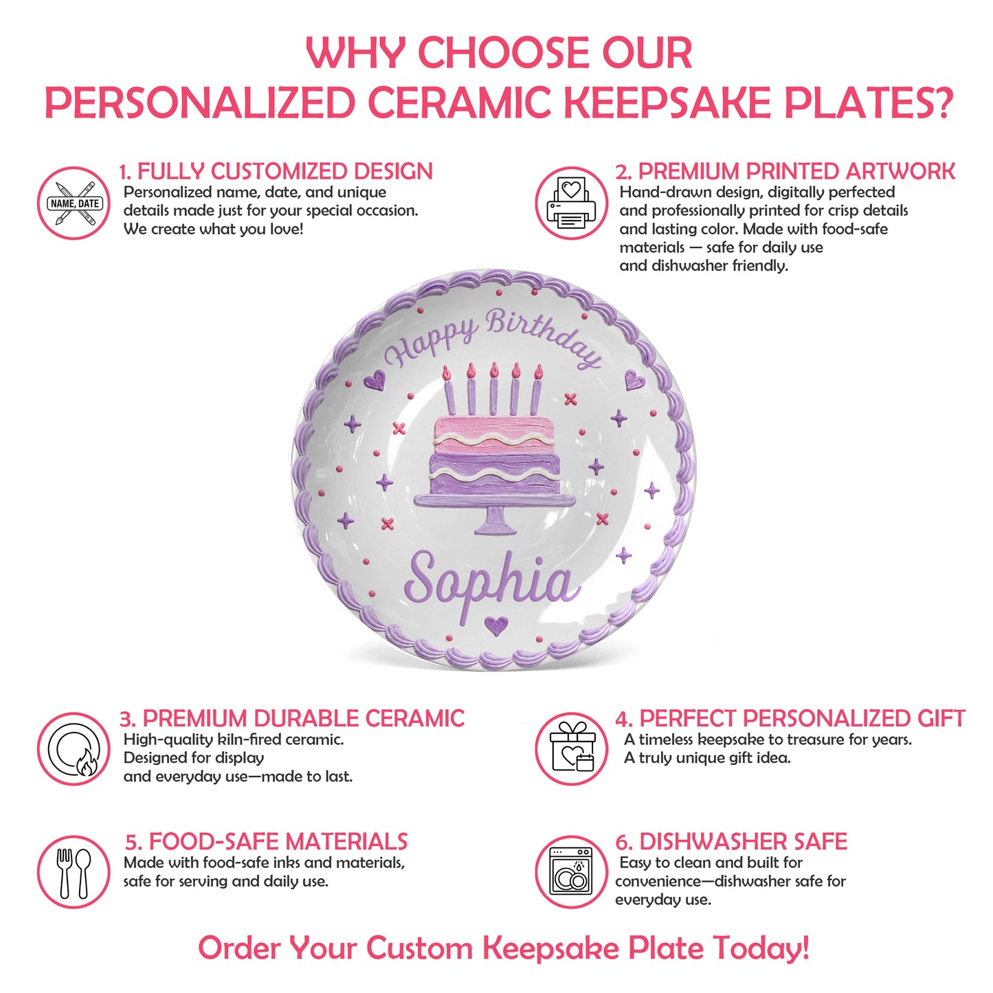 Lavender Scallop Cake Personalized Birthday Plate for Girls P327AW10