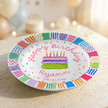 Colorful Happy Birthday Cake Keepsake Custom Name Personalized Birthday Plate P821LW10