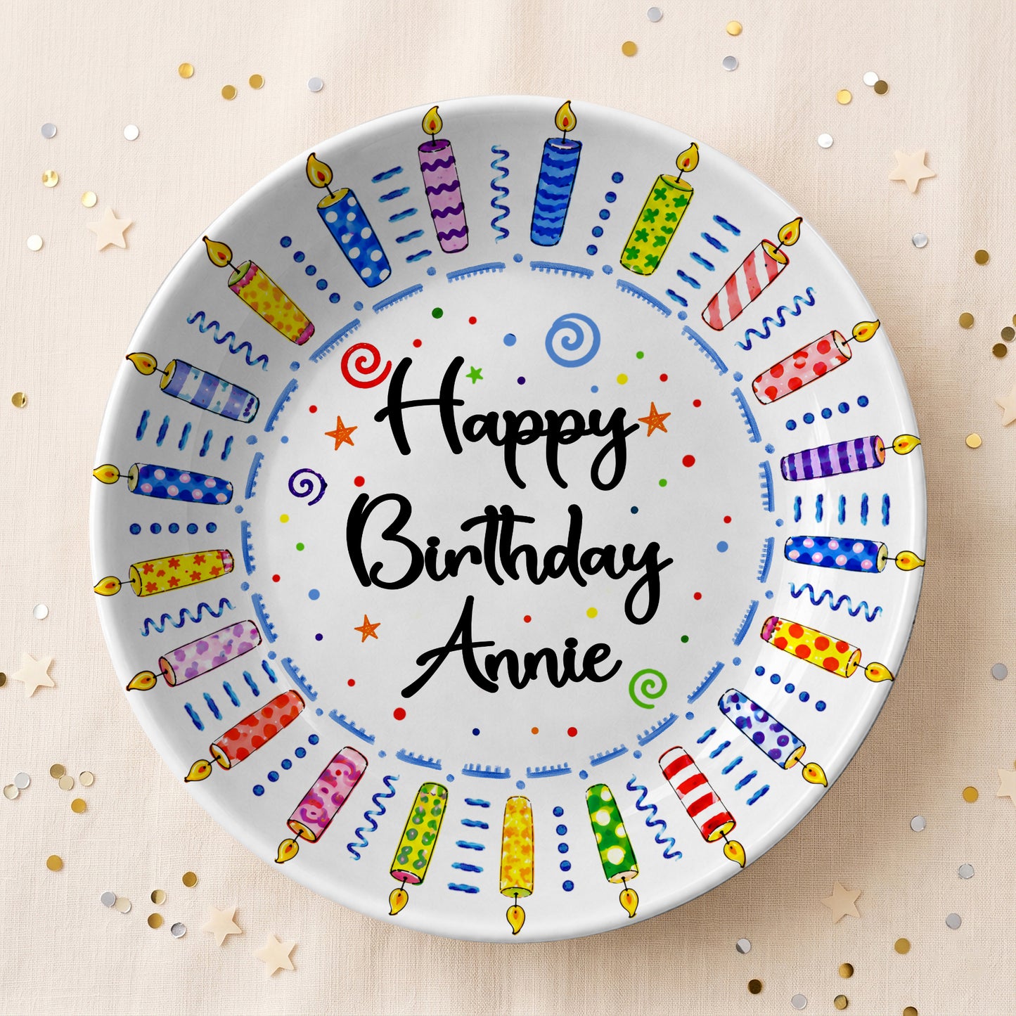 Colorful Birthday Candles Personalized Birthday Plate for Kids P619TMD0