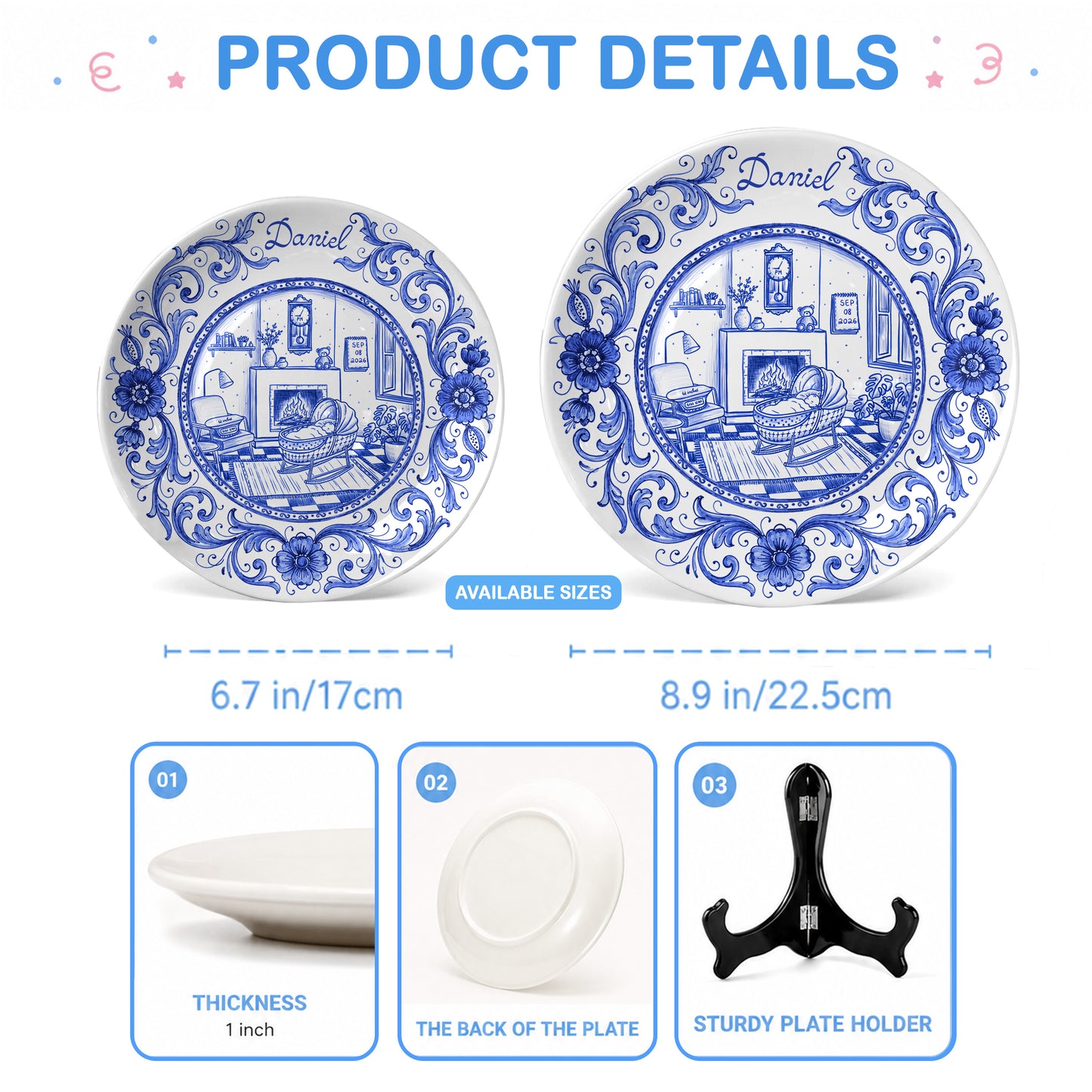 Blue Baby Birth Keepsake Personalized Birthday Plate P719RMV01a