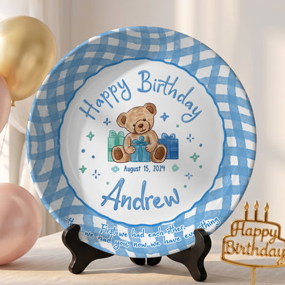 Blue Teddy Bear Birthday Keepsake Personalized Birthday Plate for Baby Boy P625FJ00