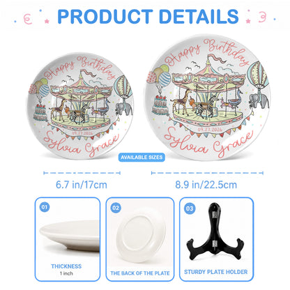 Carousel Animal Personalized Birthday Plate for Kids Custom Ceramic Keepsake P810QSG0