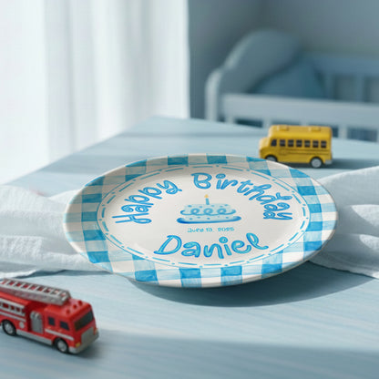 Classic Blue Gingham Personalized Birthday Plate P314ZPP0