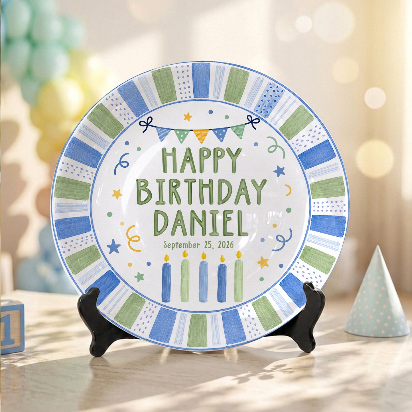 Pastel Candle Celebration Ceramic Keepsake Personalized Birthday Plate for Kids P728CF40