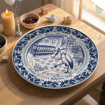 Blue Stork Nursery Personalized Birthday Plate P518MIY0
