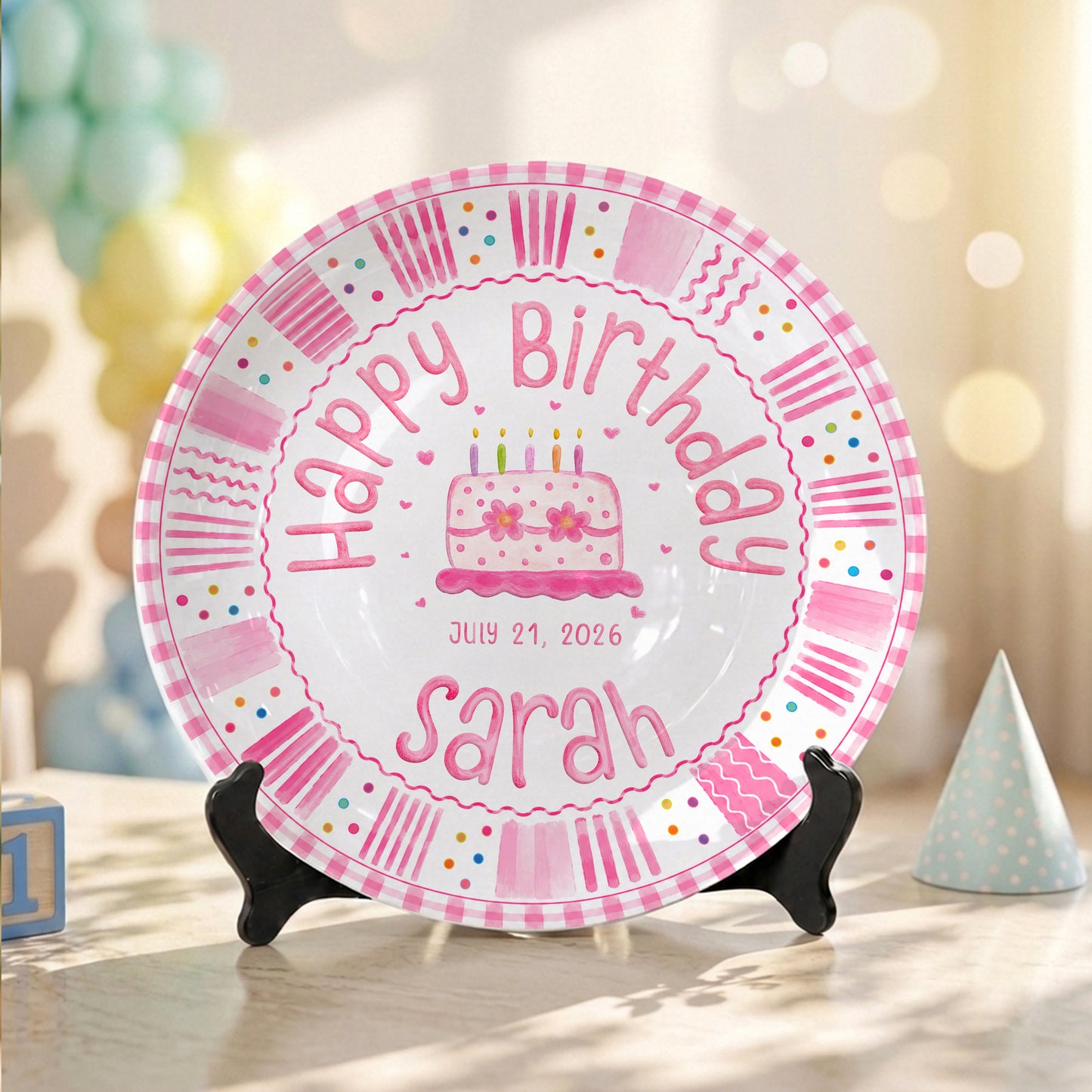 Pink Cake Celebration Keepsake Personalized Birthday Plate for Kids P878FC0