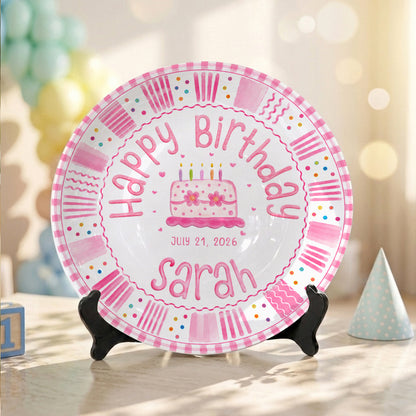 Pink Cake Celebration Keepsake Personalized Birthday Plate for Kids P878FC0