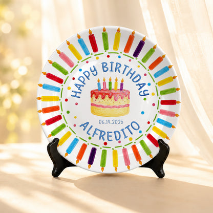 Birthday Cake & Rainbow Candles Personalized Birthday Plate P7160U20