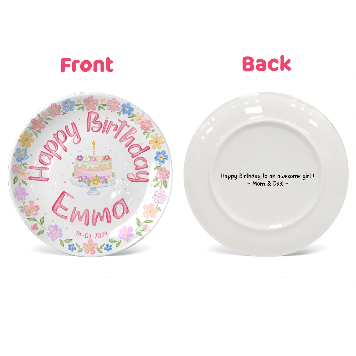 Pastel Floral Birthday Cake Personalized Birthday Plate P32GVK0
