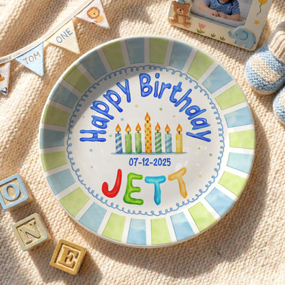 Striped Candle Personalized Birthday Plate P512JHT0