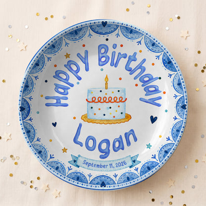 Blue Cake Celebration Personalized Birthday Plate for Kids P620NVN0