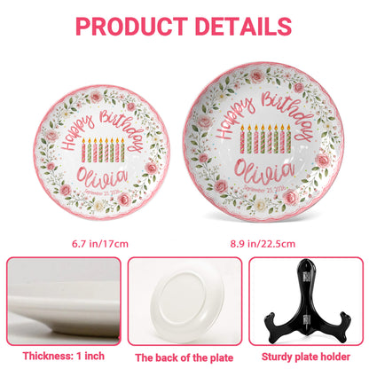 Pink Floral Birthday Keepsake Personalized Birthday Plate for Girl P620HCV0