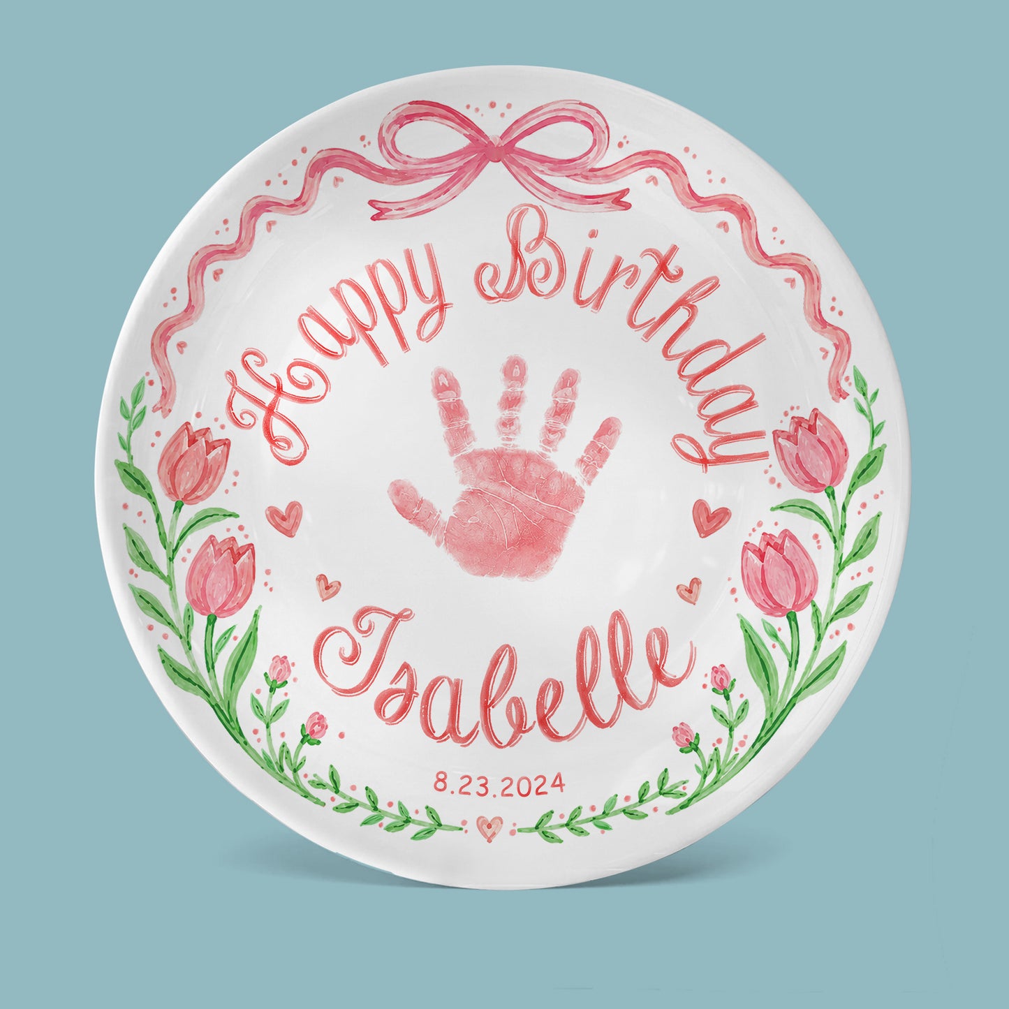 Baby Handprint Personalized Birthday Plate for Girl P727HZM0