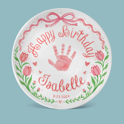 Baby Handprint Personalized Birthday Plate for Girl P727HZM0