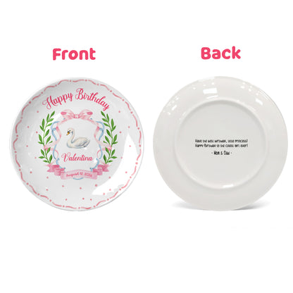 Pink Swan and Bow Personalized Birthday Plate P318OF20