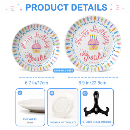 Colorful Cupcake Personalized Birthday Plate for Kids First Birthday Gift P814R8W0