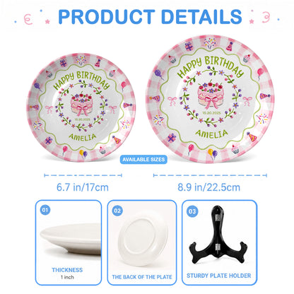 Floral Berry Cake Keepsake Personalized Birthday Plate for Girls and Kids P730TD80