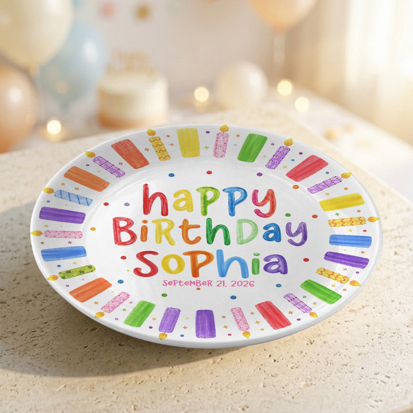 Colorful Candle Happy Birthday Keepsake Custom Kids Personalized Birthday Plate P81505O0