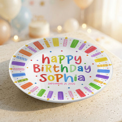 Colorful Candle Happy Birthday Keepsake Custom Kids Personalized Birthday Plate P81505O0