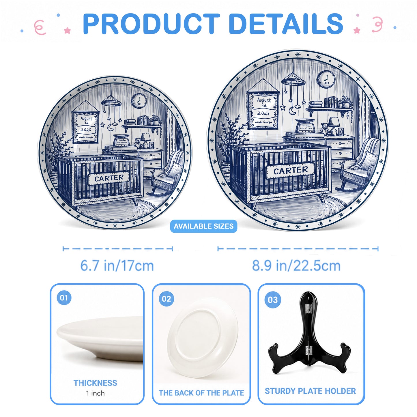 Custom Newborn Keepsake Personalized Baby Birth Plate, Name Stats Nursery Decor P820OIX0