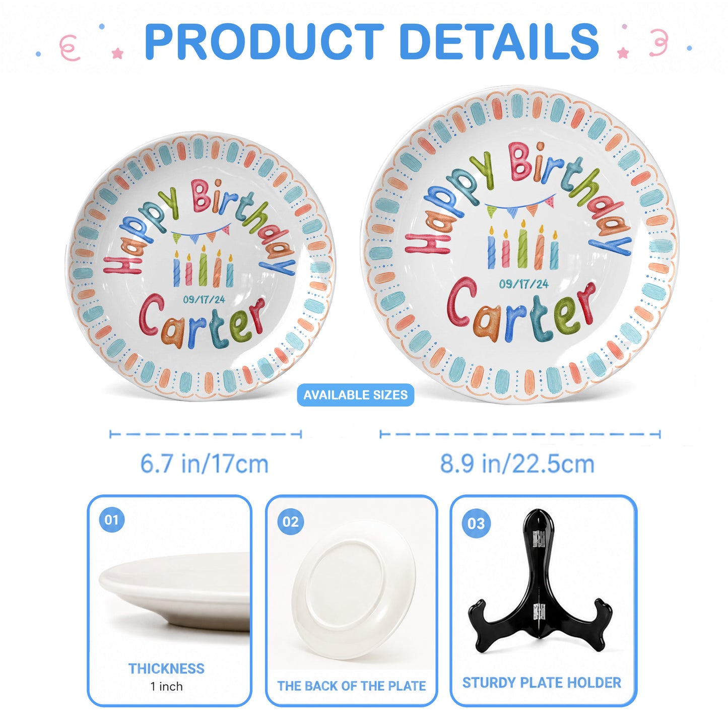 Custom Name Date Kids Birthday Keepsake Boy Gift Personalized Birthday Plate P818VEG0