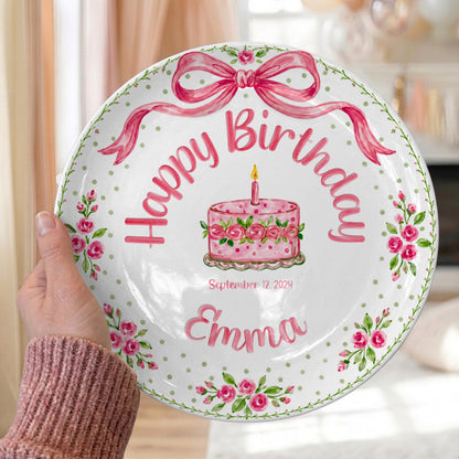 Pink Bow Rose Cake Personalized Birthday Plate P520QZN0