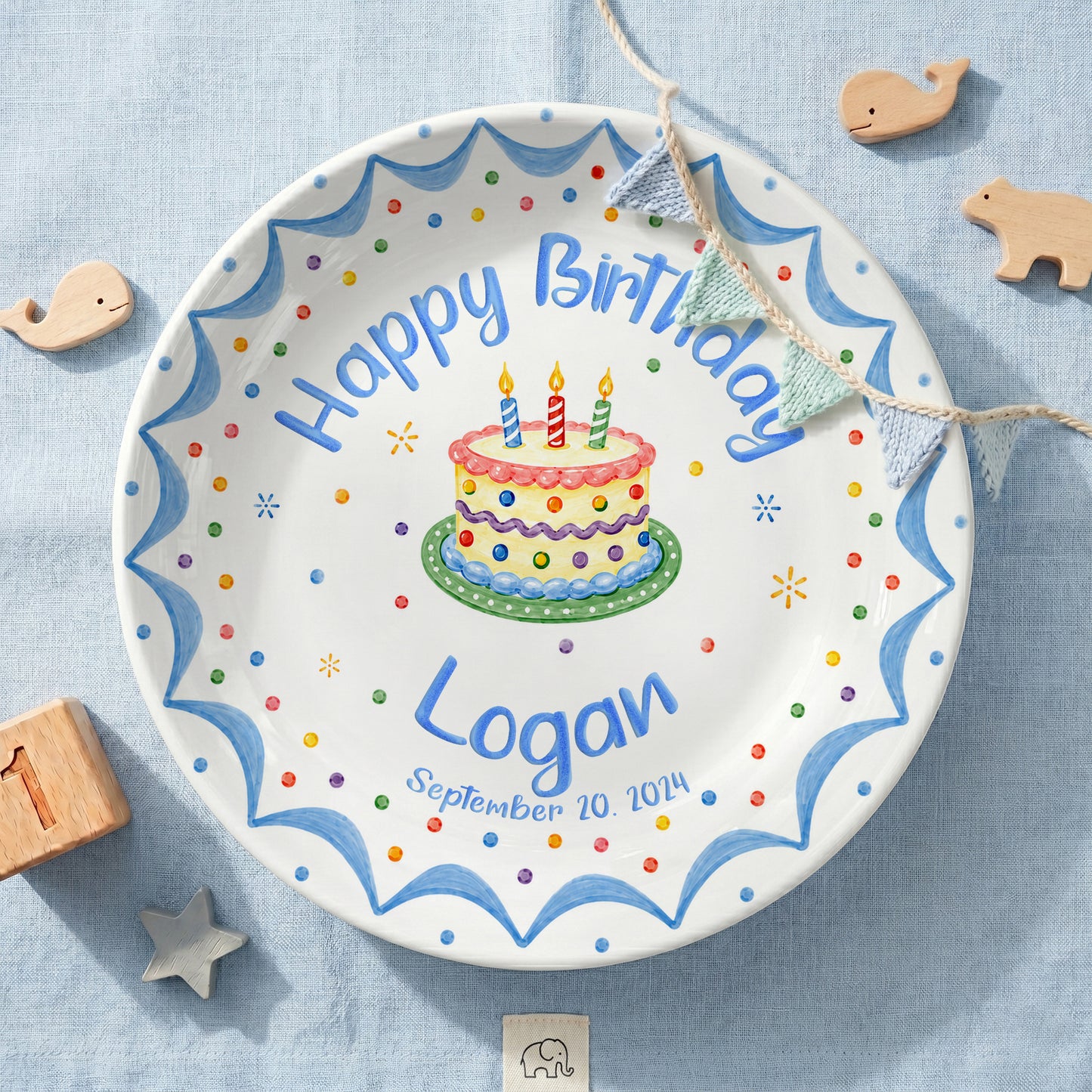 Blue Scallop Cake Personalized Birthday Plate P611FTC0