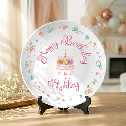 Simple Floral Border Personalized Birthday Plate P412PQN0