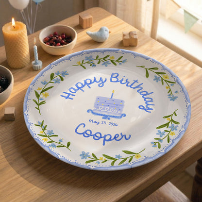 Blue Floral Cake Personalized Birthday Plate P5149BT0