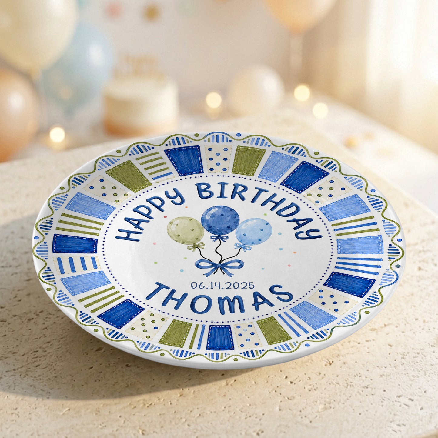 Blue Preppy Candle Custom Name Boy Keepsake Personalized Birthday Plate P814KBC0
